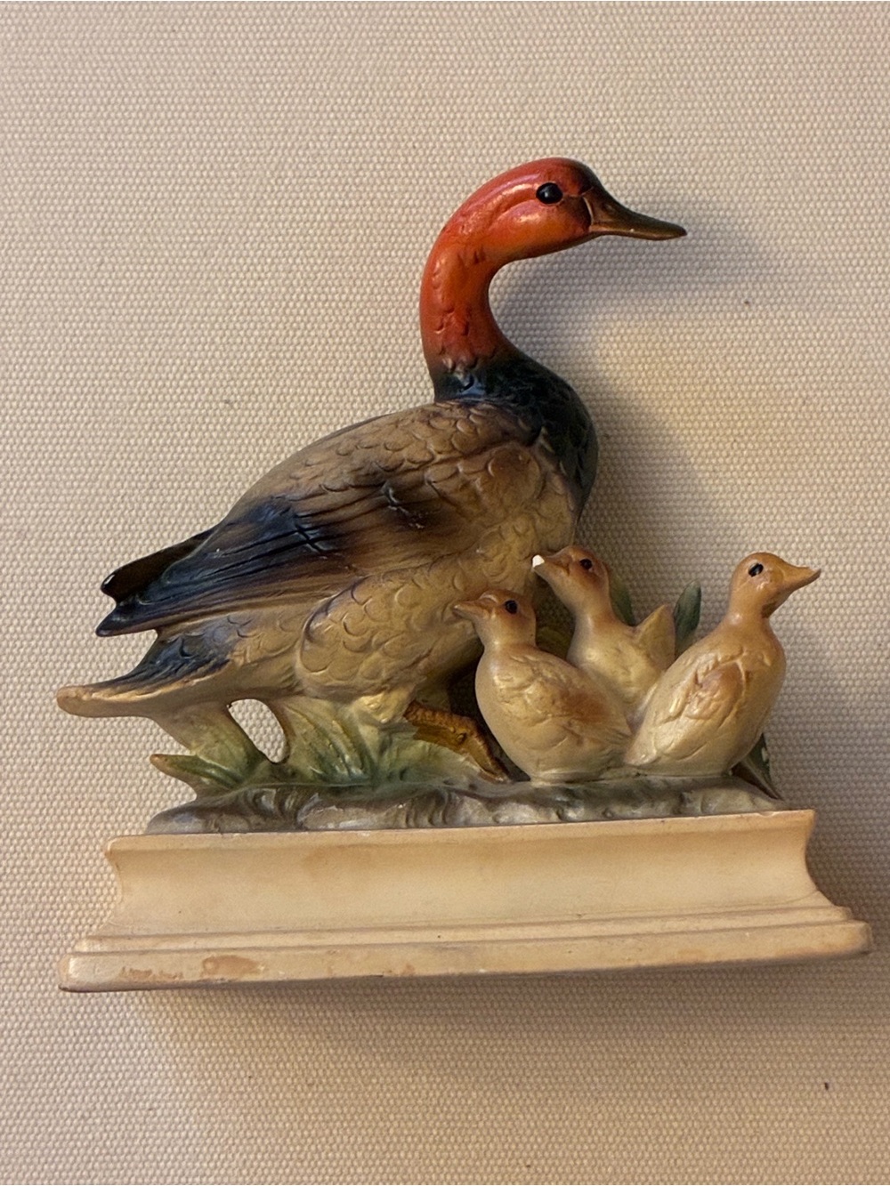 Hand-Painted Ceramic Duck Family Figurine in Brown and Red